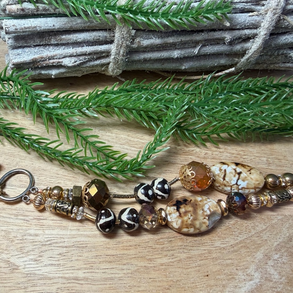 Artisan Beaded Bracelet with Gold and Brown Tones